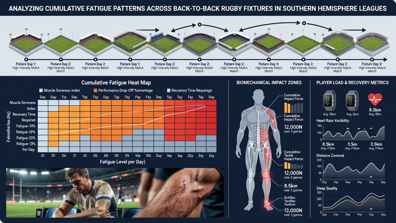 Analysis chart showing fatigue metrics from rugby matches