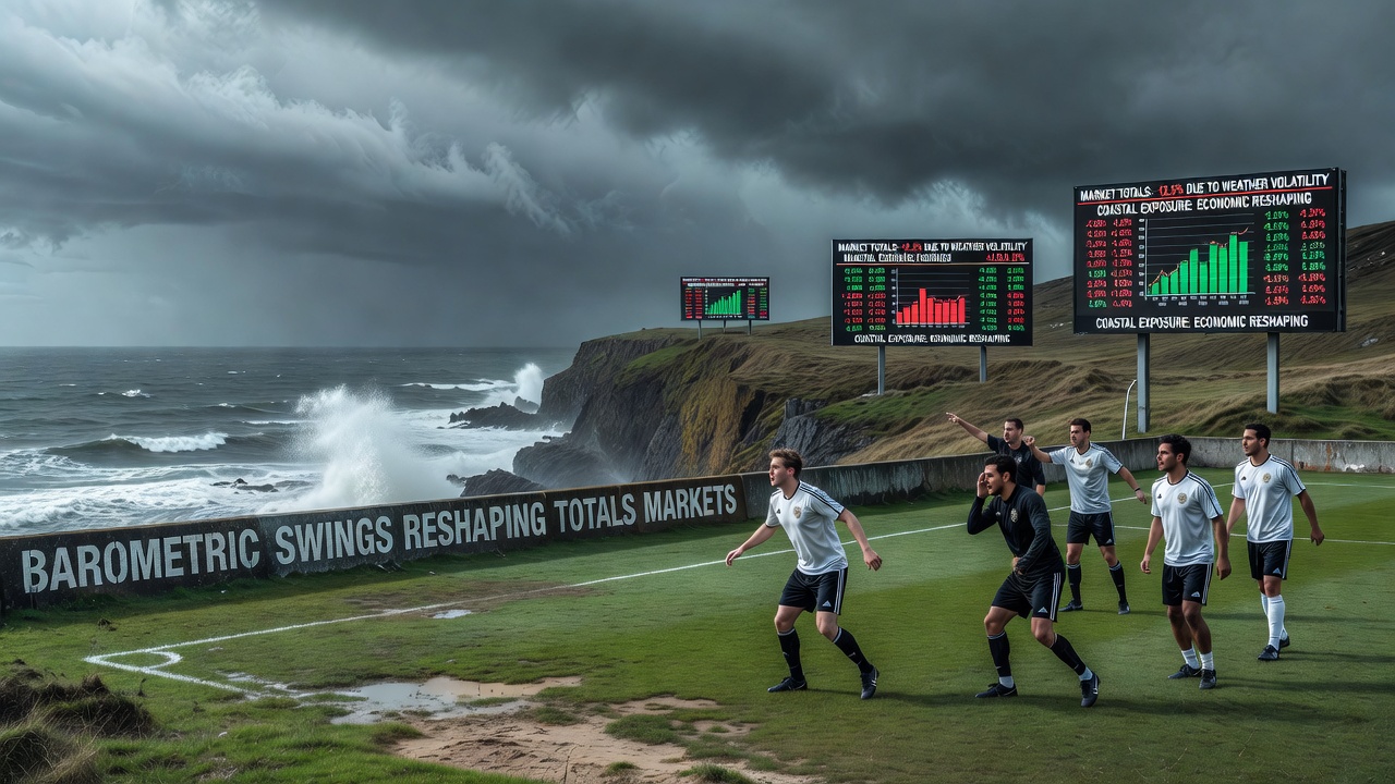 Weather monitoring equipment at a seaside football ground showing barometric readings
