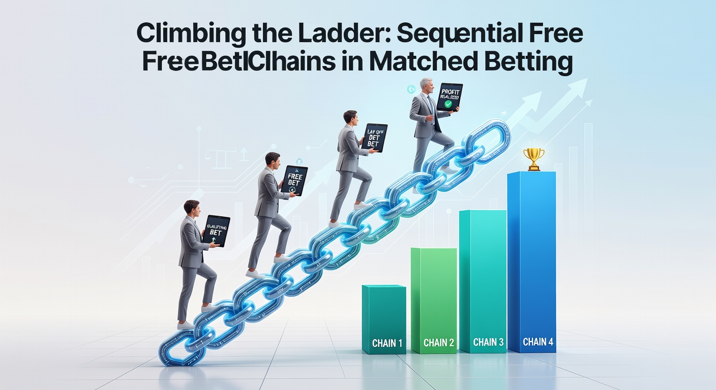 Diagram showing a flowchart of sequential free bet chains linking multiple bookmaker promotions step by step