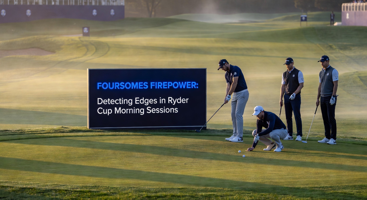 Close-up of Ryder Cup foursomes action, ball in flight over a challenging green during morning play