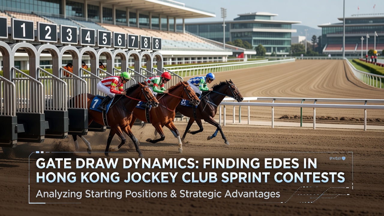 Jockeys positioned in starting gates at a Hong Kong sprint meeting