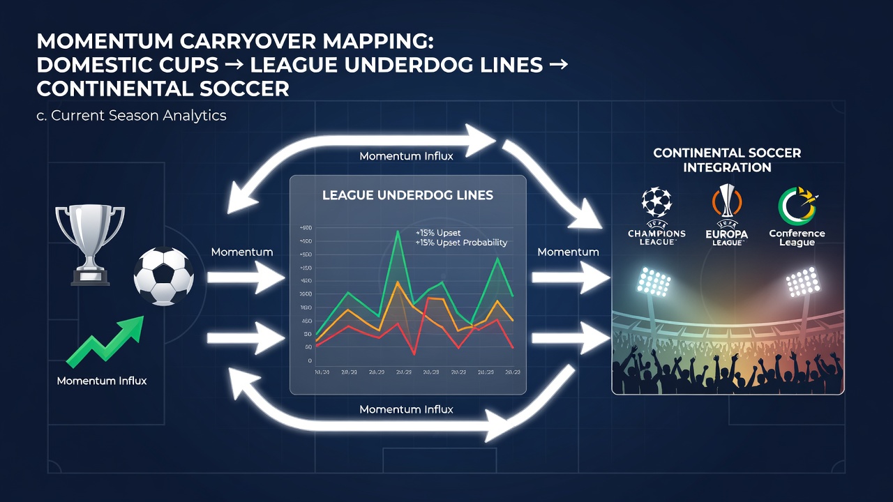 Infographic detailing statistical correlations between cup advancement and league underdog betting lines in South American and European soccer