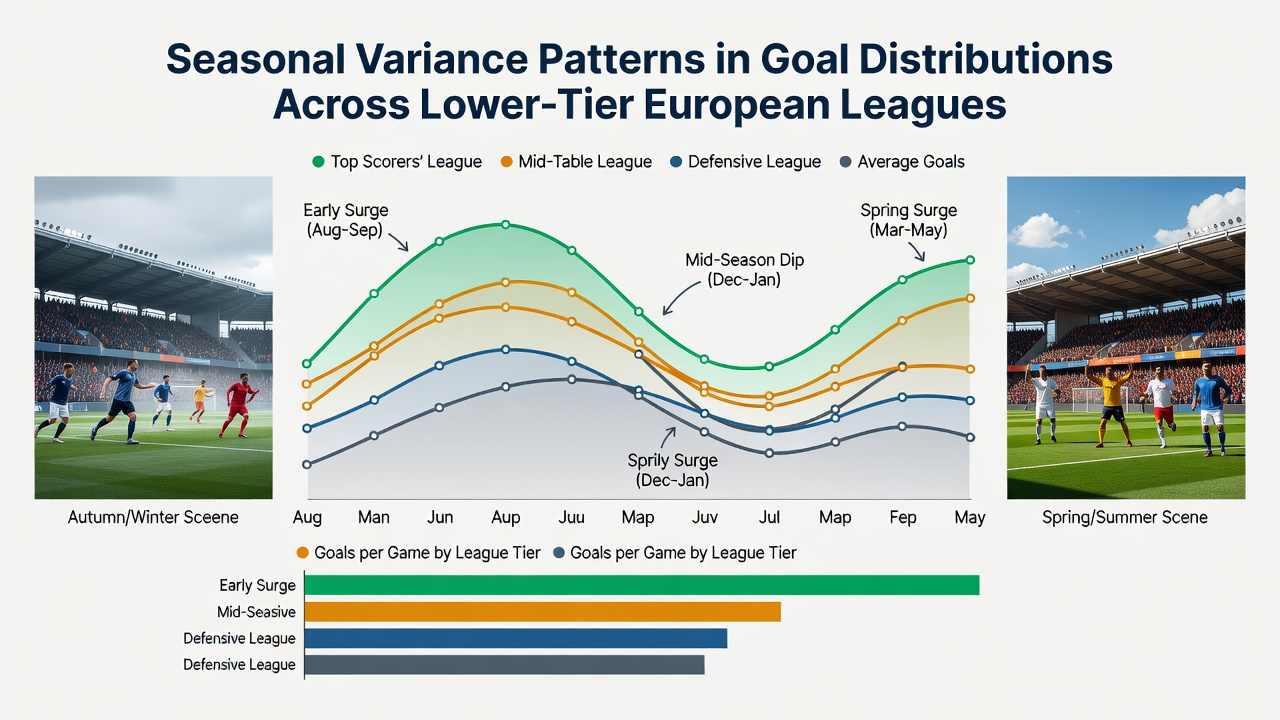 Comparative graphs of goal distributions by month across multiple lower European leagues