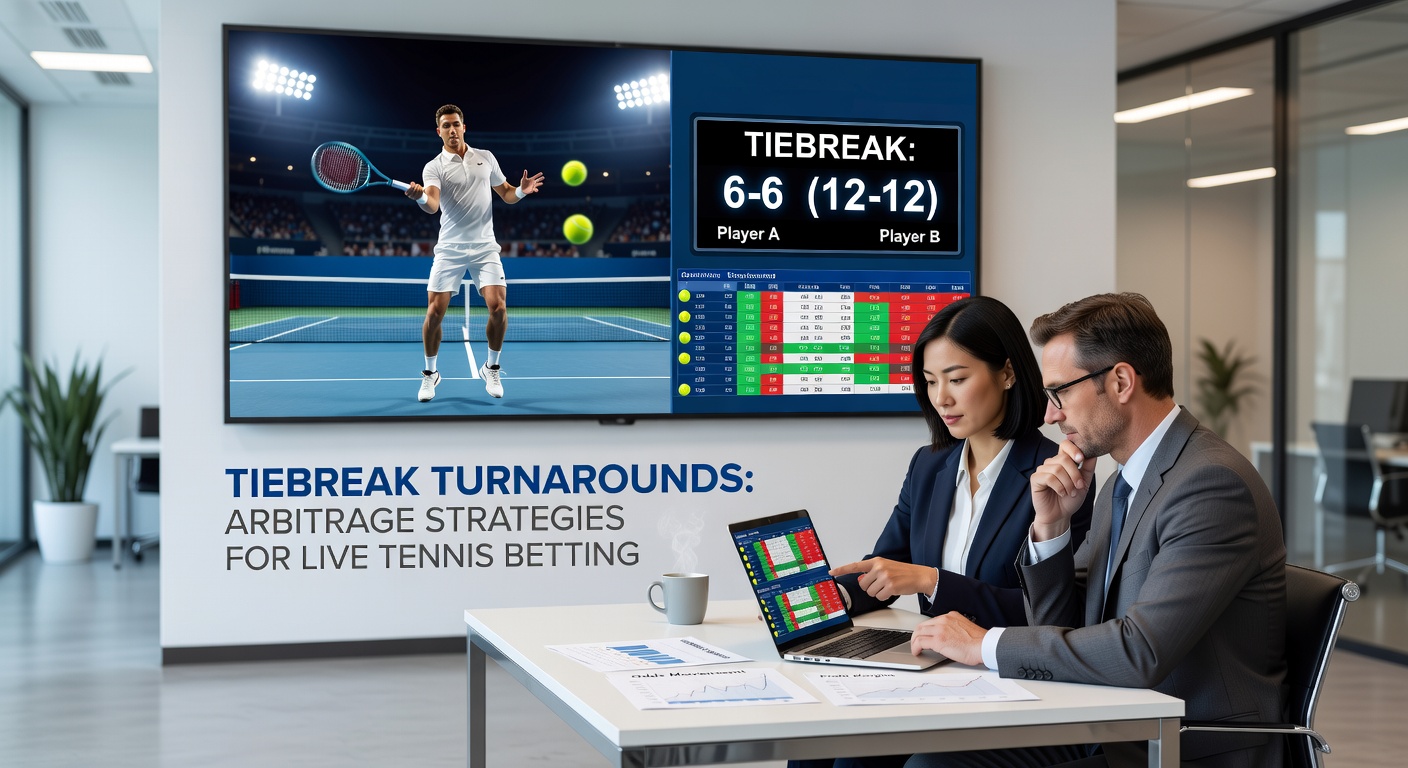 Graph displaying odds fluctuations during a tennis tiebreak, with lines crossing for arbitrage spots