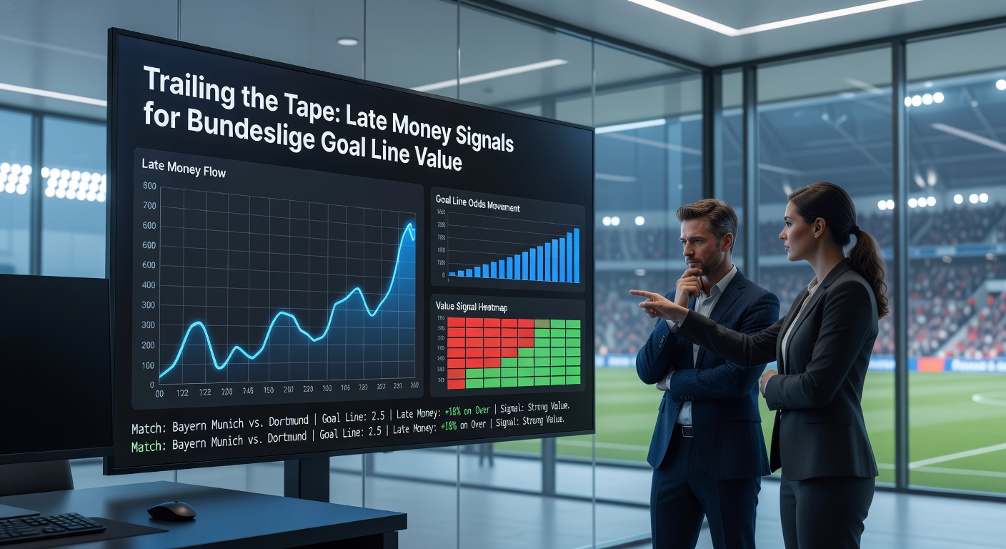 Screenshot of a betting exchange dashboard highlighting surging volume on Bundesliga goal line overs during late tape action